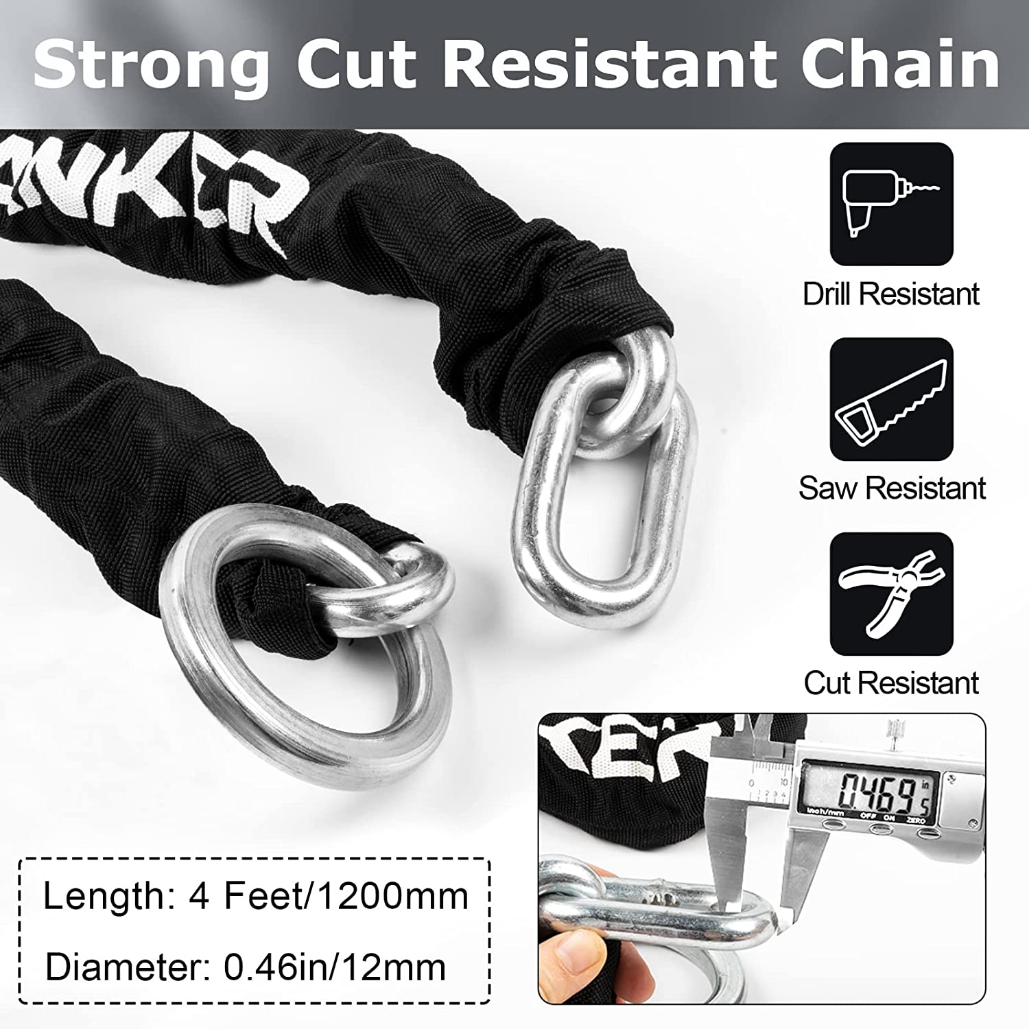 Titanker Bike Chain Lock, Security Anti-Theft Bike Lock Chain Bicycle Chain  Lock Bike Locks for Bike, Motorcycle, Bicycle, Door, Gate, Fence, Grill