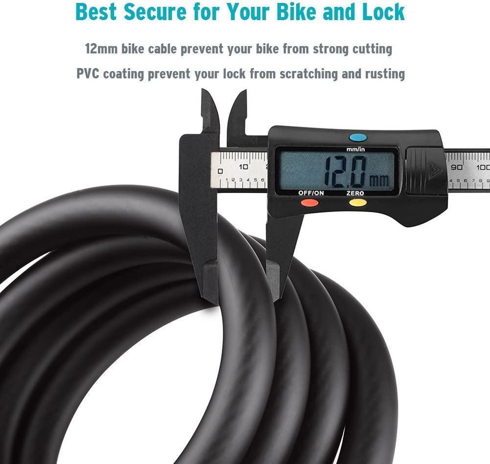 AN CHI 21 Inch Bike Locks Cable Lock Coiled Secure Keys Bike Cable Lock  Blue