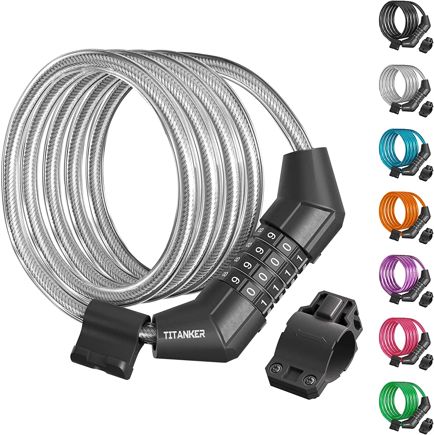 Titanker Bike Lock 4 Feet Bike Cable Lock Basic Self Coiling Kids